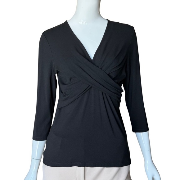 Ann Taylor Tops - Ann Taylor (Original Ann Taylor) Faux Wrap Black 3/4 Sleeve Top Size Medium